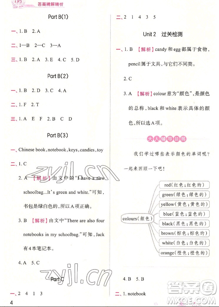 江西人民出版社2022王朝霞創(chuàng)維新課堂英語四年級(jí)上冊人教版答案