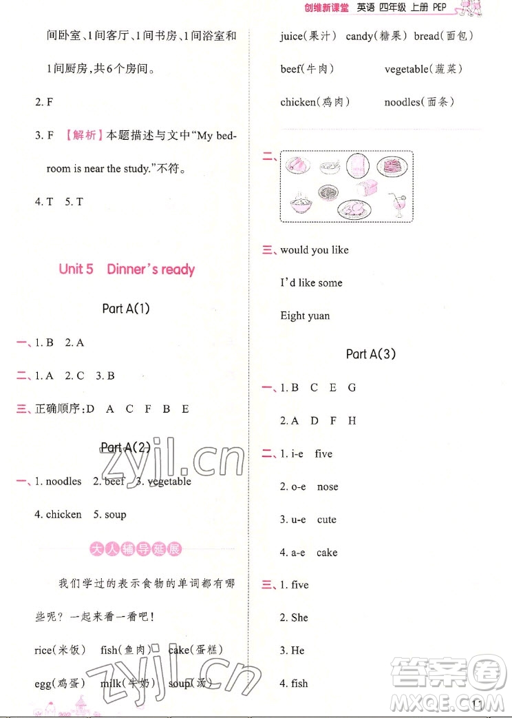 江西人民出版社2022王朝霞創(chuàng)維新課堂英語四年級(jí)上冊人教版答案