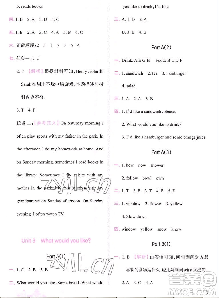 江西人民出版社2022王朝霞創(chuàng)維新課堂英語(yǔ)五年級(jí)上冊(cè)人教版答案