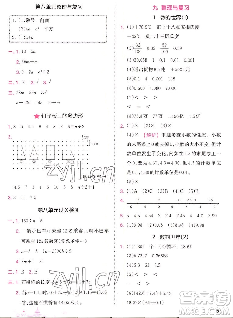 江西人民出版社2022王朝霞創(chuàng)維新課堂數(shù)學(xué)五年級上冊SJ蘇教版答案