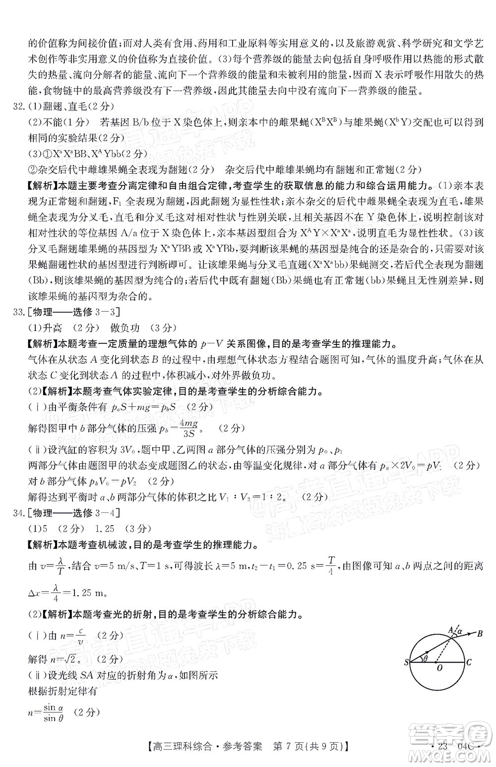 2023屆貴州省金太陽高三年級聯(lián)合考試理科綜合試題及答案