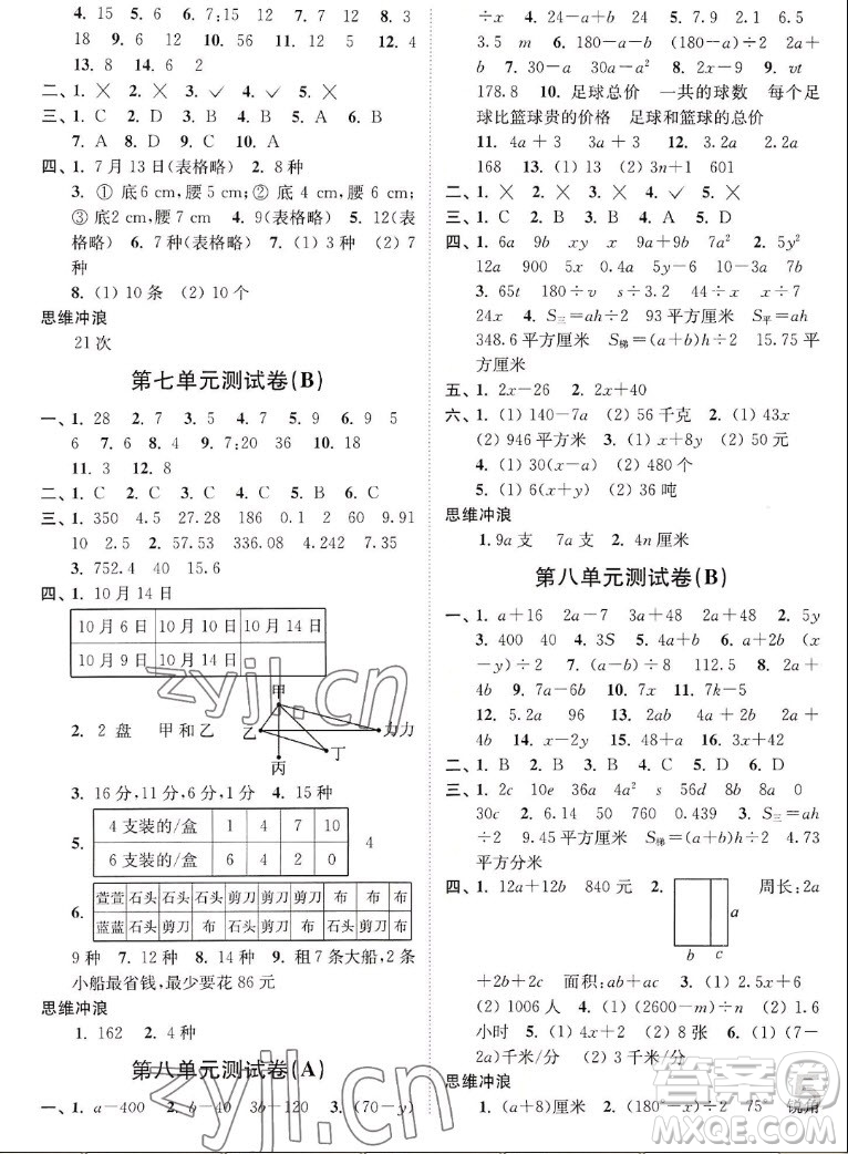 東南大學出版社2022秋江蘇密卷數學五年級上冊江蘇版答案