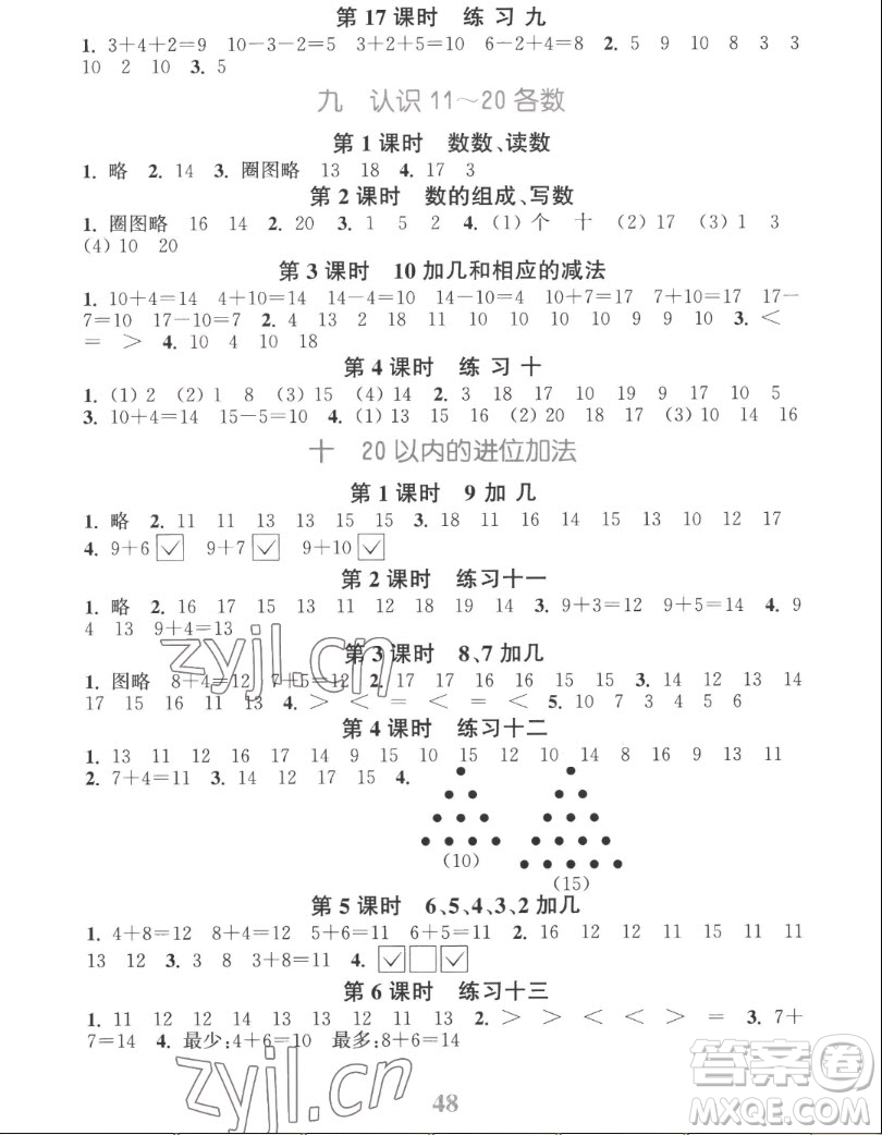 北方婦女兒童出版社2022秋江蘇金考卷數(shù)學(xué)一年級(jí)上冊(cè)蘇教版答案