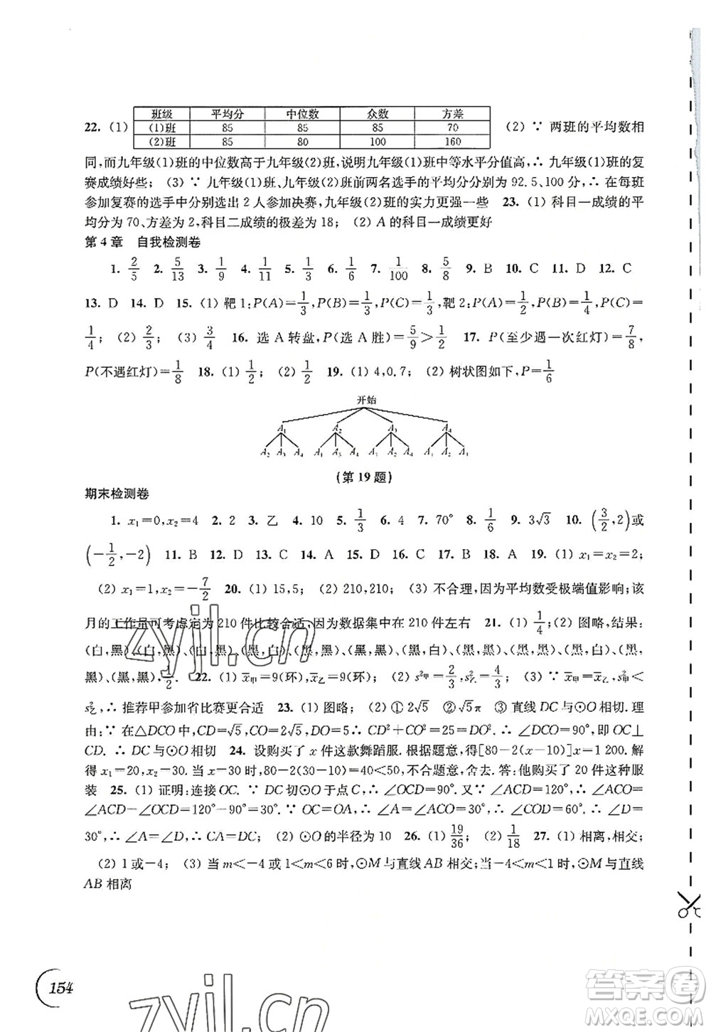 江蘇鳳凰科學(xué)技術(shù)出版社2022同步練習(xí)數(shù)學(xué)九年級(jí)上冊(cè)蘇科版答案