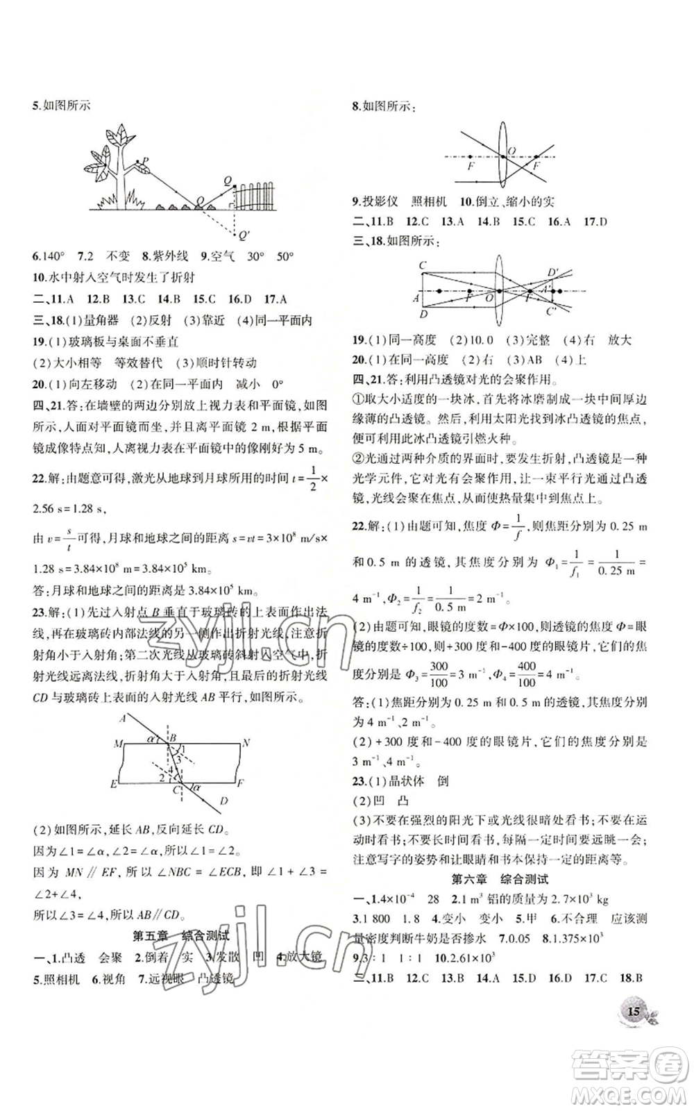 安徽大學(xué)出版社2022創(chuàng)新課堂創(chuàng)新作業(yè)本八年級上冊物理人教版參考答案