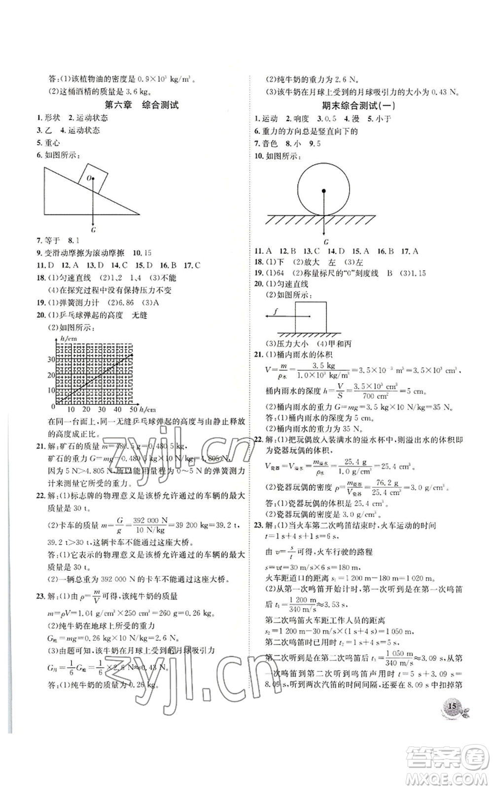 安徽大學(xué)出版社2022創(chuàng)新課堂創(chuàng)新作業(yè)本八年級(jí)上冊(cè)物理滬科版參考答案