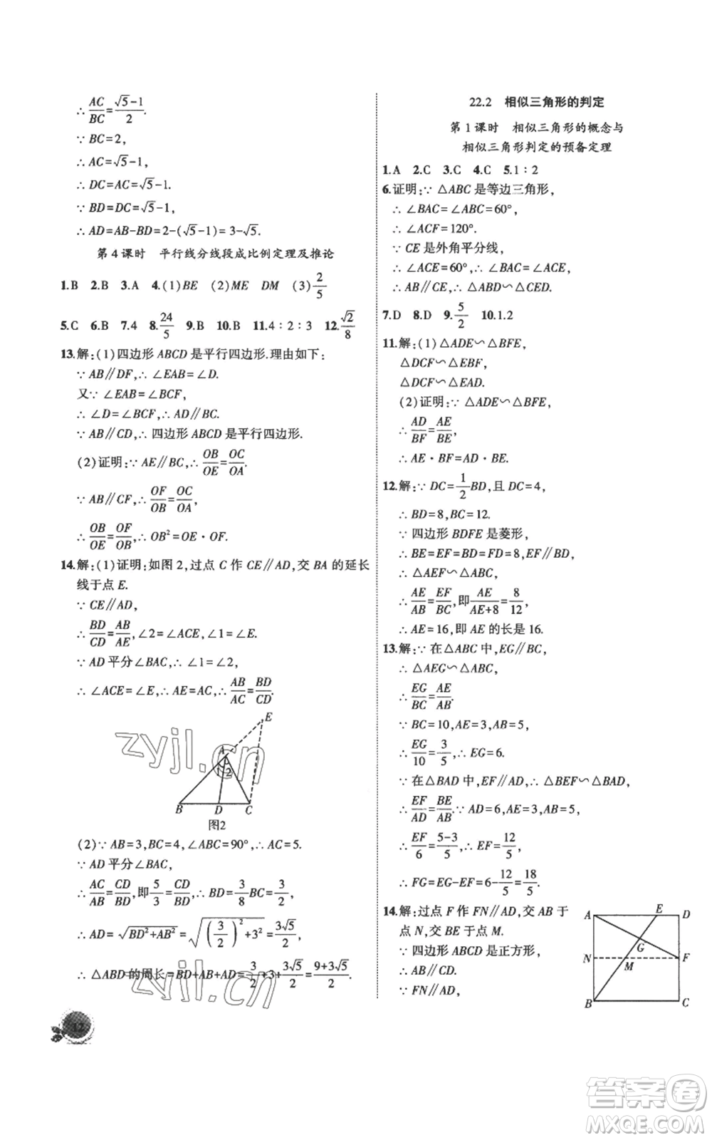 安徽大學(xué)出版社2022創(chuàng)新課堂創(chuàng)新作業(yè)本九年級上冊數(shù)學(xué)滬科版參考答案