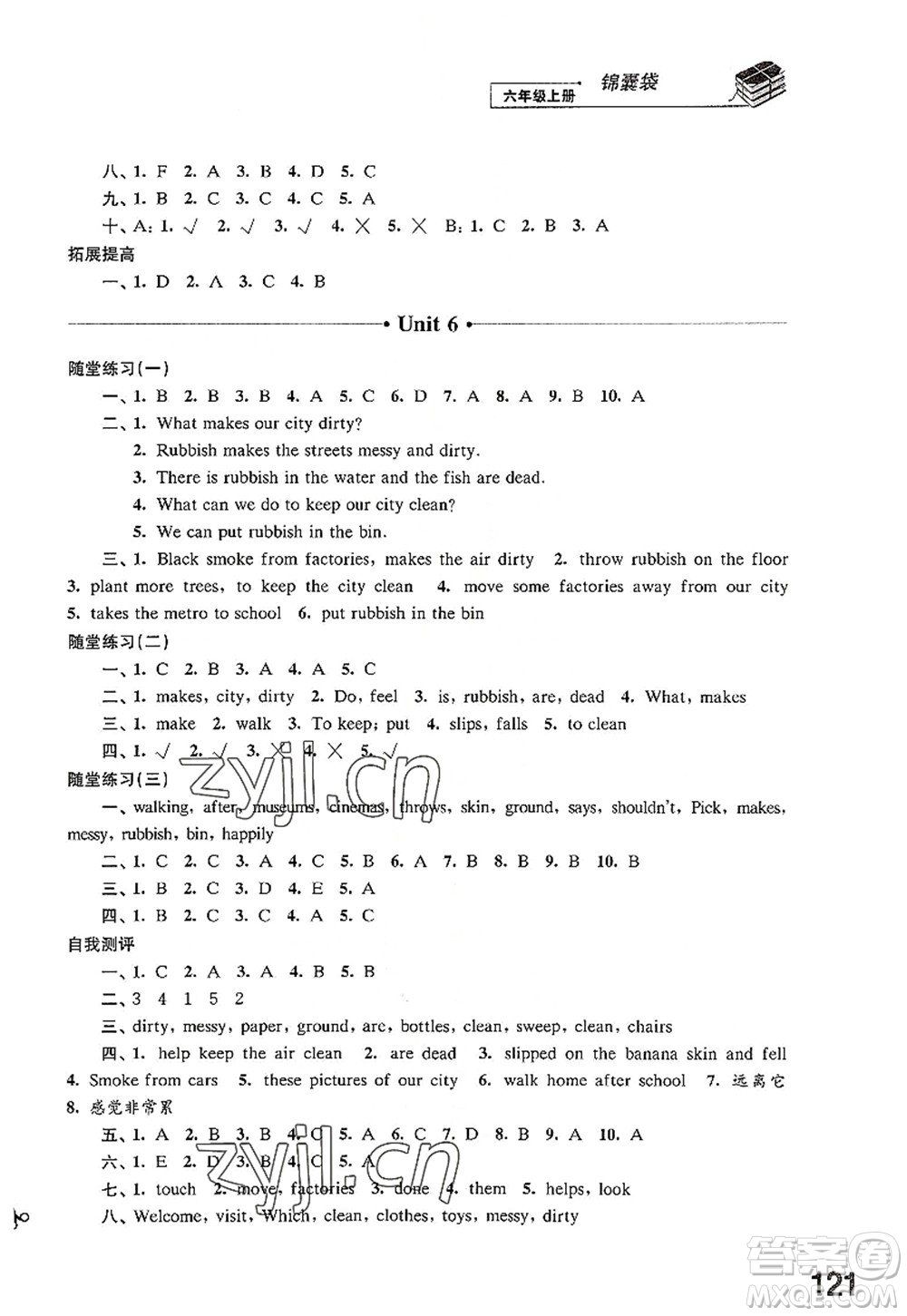 江蘇鳳凰科學技術出版社2022同步練習英語六年級上冊譯林版答案