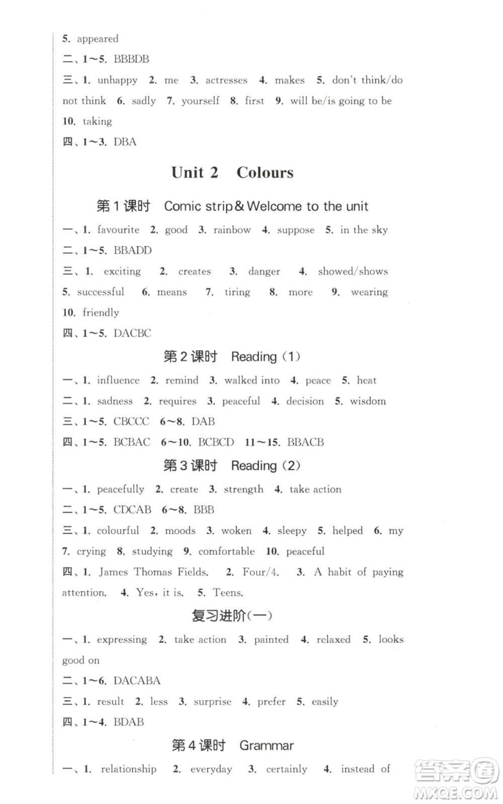 南京大學(xué)出版社2022提優(yōu)訓(xùn)練課課練九年級(jí)上冊(cè)英語(yǔ)江蘇版徐州專版參考答案