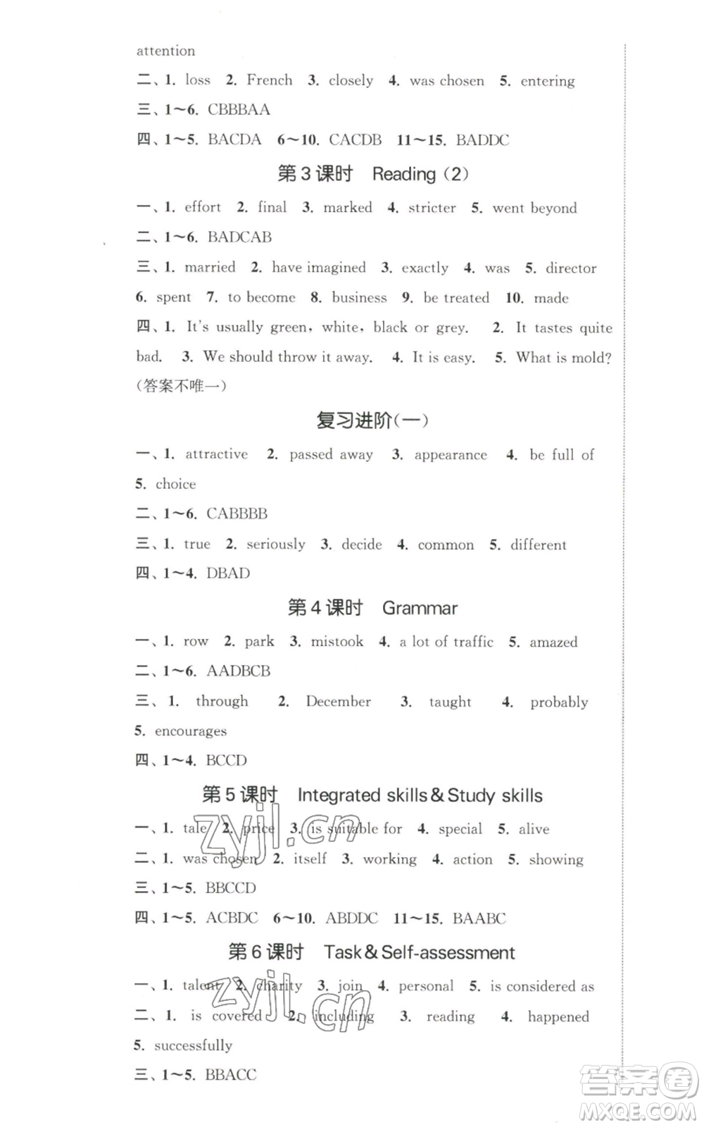 南京大學(xué)出版社2022提優(yōu)訓(xùn)練課課練九年級(jí)上冊(cè)英語(yǔ)江蘇版徐州專版參考答案