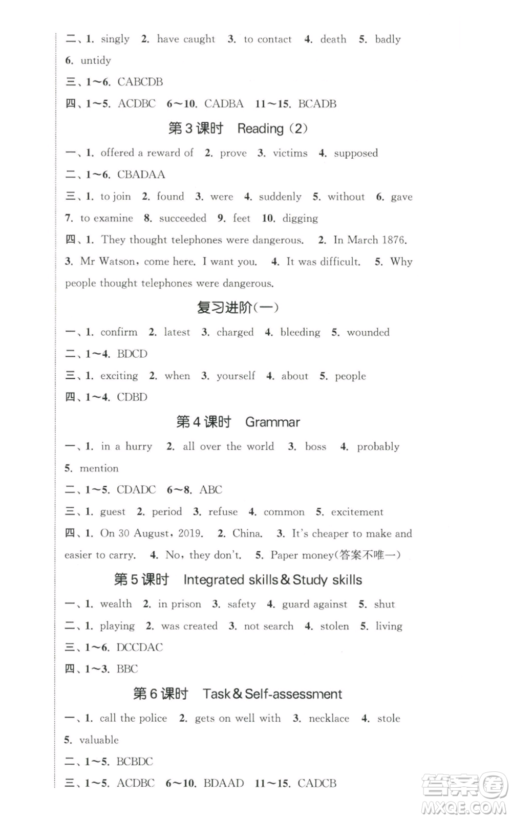 南京大學(xué)出版社2022提優(yōu)訓(xùn)練課課練九年級(jí)上冊(cè)英語(yǔ)江蘇版徐州專版參考答案
