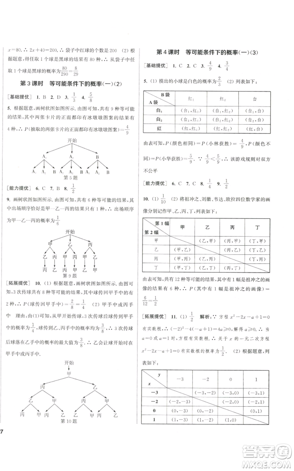南京大學(xué)出版社2022提優(yōu)訓(xùn)練課課練九年級(jí)上冊(cè)數(shù)學(xué)江蘇版徐州專版參考答案