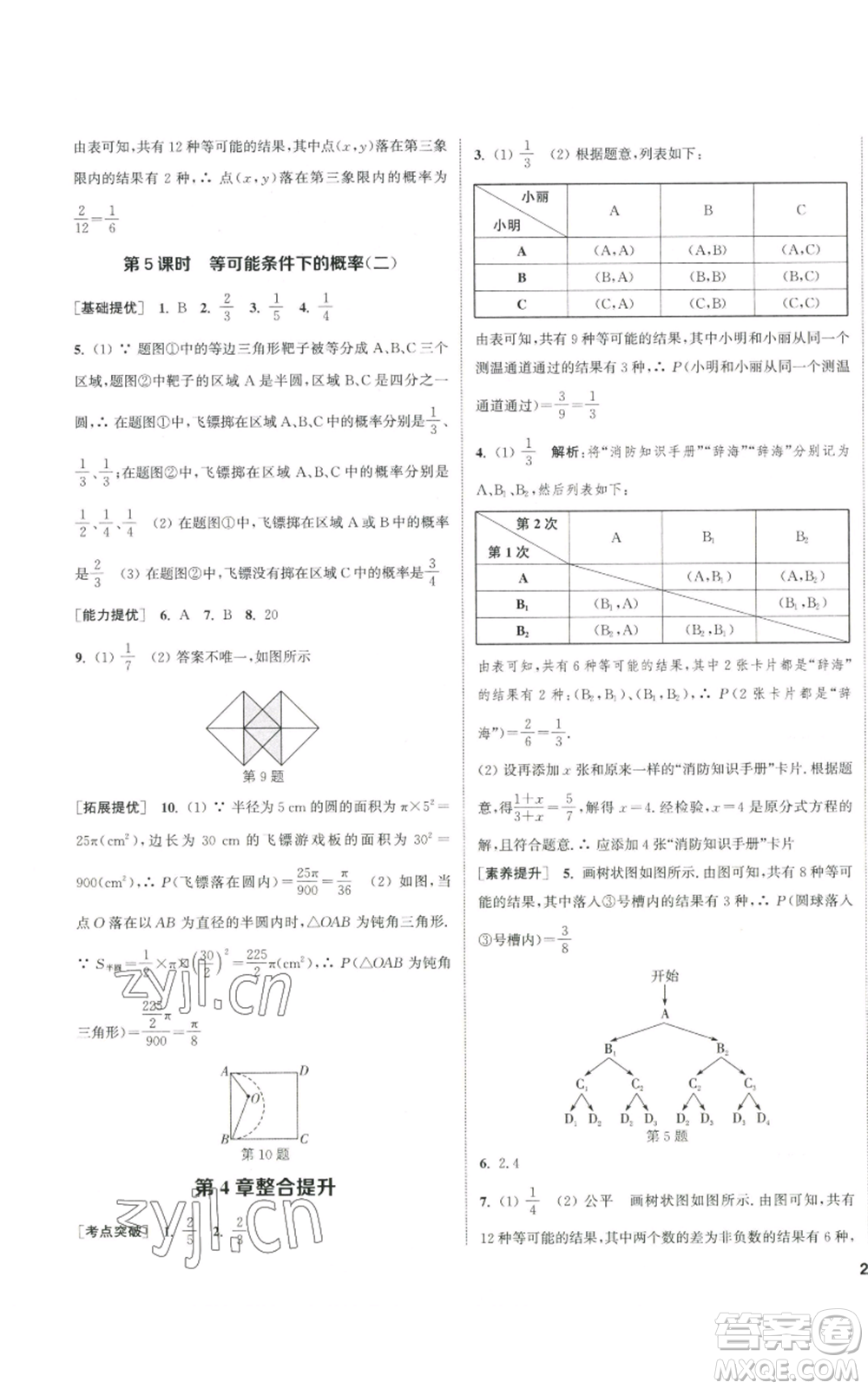 南京大學(xué)出版社2022提優(yōu)訓(xùn)練課課練九年級(jí)上冊(cè)數(shù)學(xué)江蘇版徐州專版參考答案