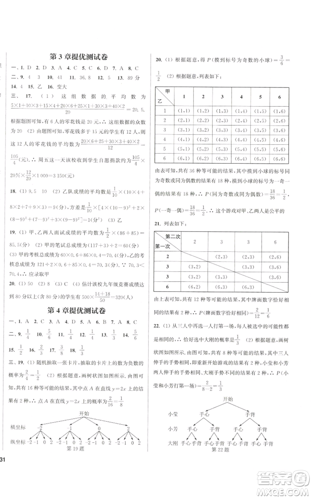 南京大學(xué)出版社2022提優(yōu)訓(xùn)練課課練九年級(jí)上冊(cè)數(shù)學(xué)江蘇版徐州專版參考答案