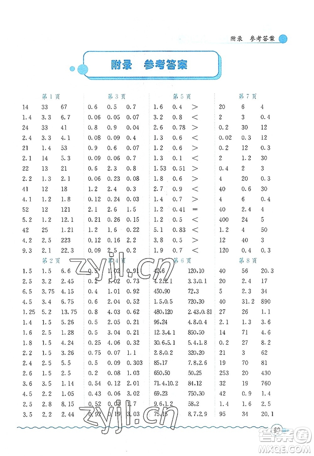 龍門書局2022黃岡小狀元口算速算練習冊五年級數學上冊BS北師版答案