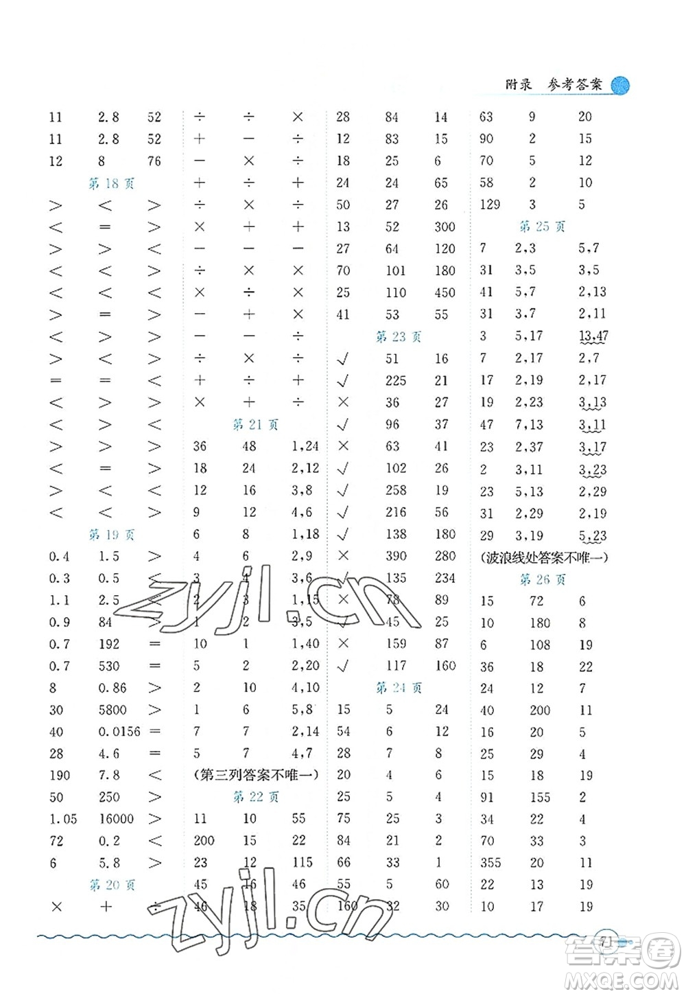 龍門書局2022黃岡小狀元口算速算練習冊五年級數學上冊BS北師版答案