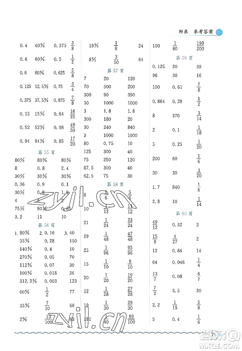 龍門書局2022黃岡小狀元口算速算練習(xí)冊(cè)六年級(jí)數(shù)學(xué)上冊(cè)R人教版答案
