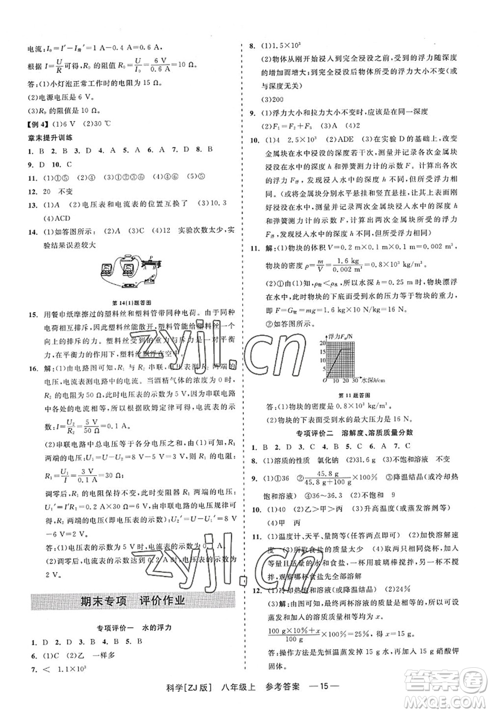 浙江工商大學出版社2022精彩練習就練這一本八年級科學上冊ZJ浙教版答案