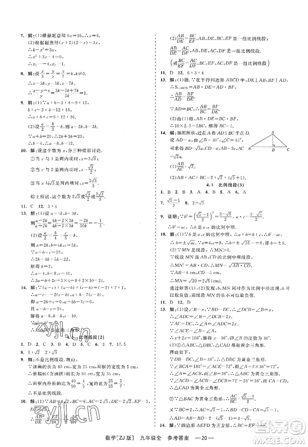浙江工商大學(xué)出版社2022精彩練習(xí)就練這一本九年級數(shù)學(xué)全一冊ZJ浙教版答案