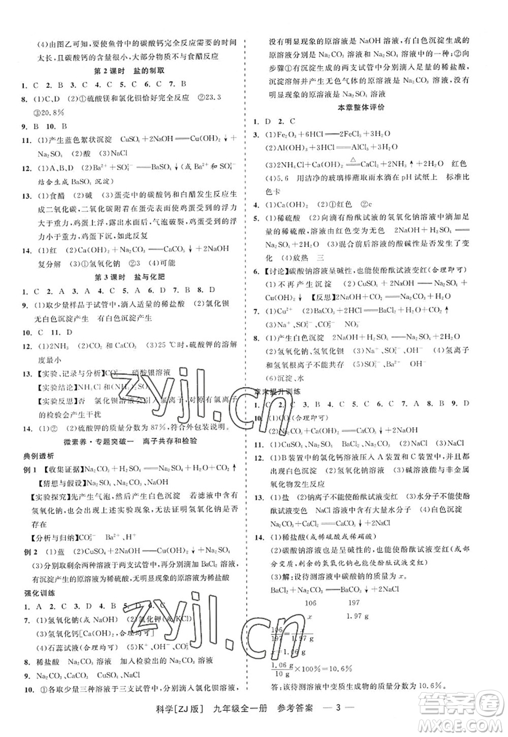 浙江工商大學(xué)出版社2022精彩練習(xí)就練這一本九年級科學(xué)全一冊ZJ浙教版答案