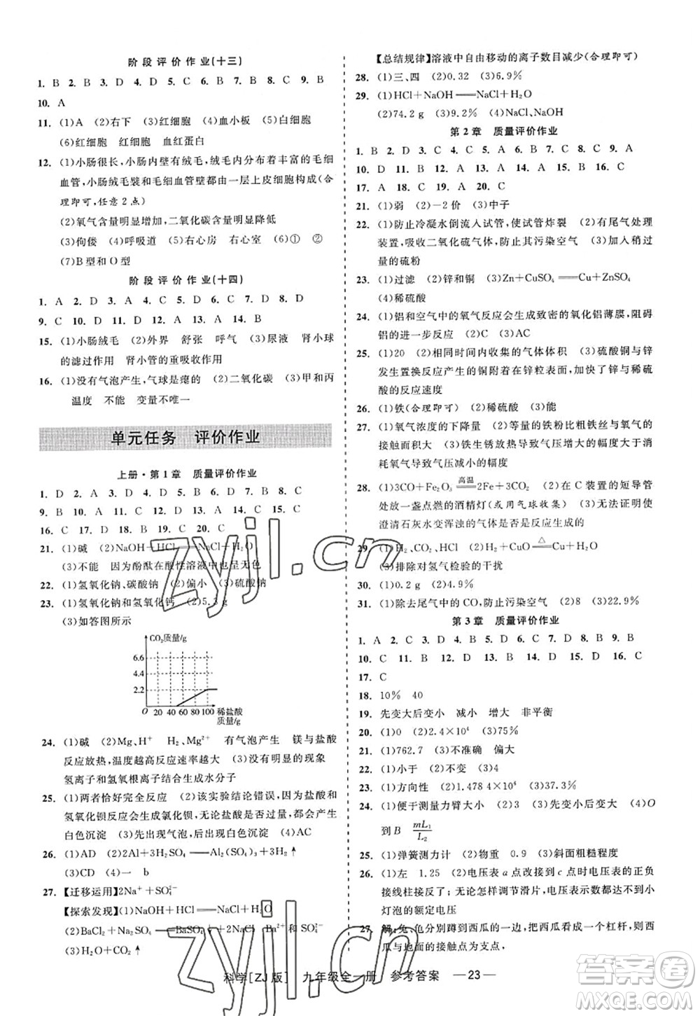 浙江工商大學(xué)出版社2022精彩練習(xí)就練這一本九年級科學(xué)全一冊ZJ浙教版答案