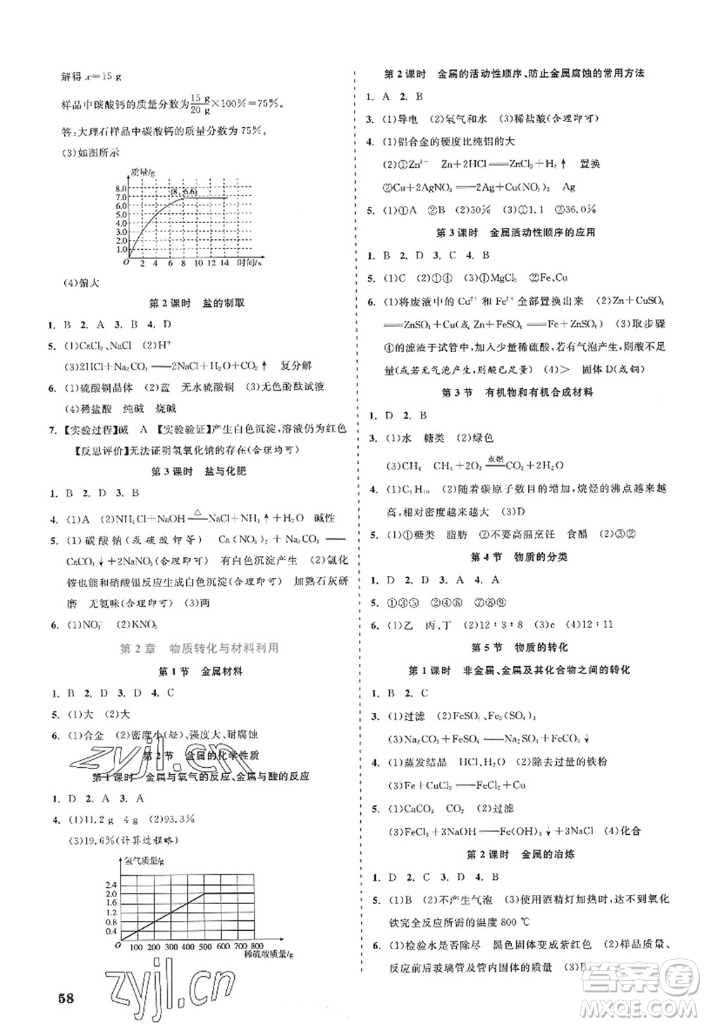 浙江工商大學(xué)出版社2022精彩練習(xí)就練這一本九年級科學(xué)全一冊ZJ浙教版答案