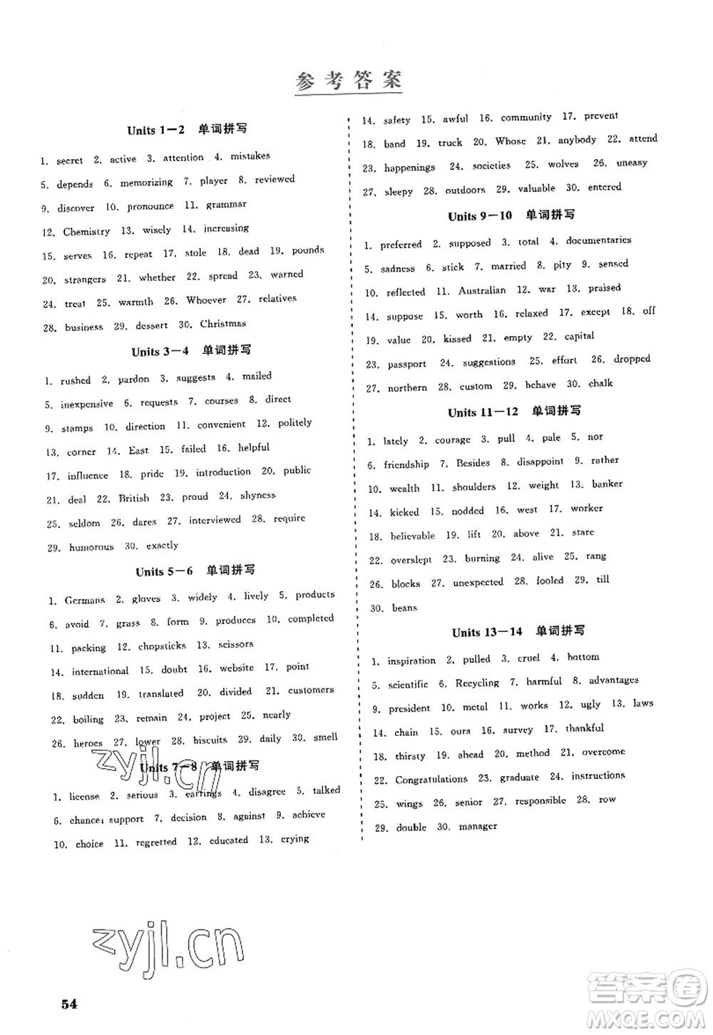 浙江工商大學(xué)出版社2022精彩練習(xí)就練這一本九年級英語全一冊RJ人教版浙江版答案