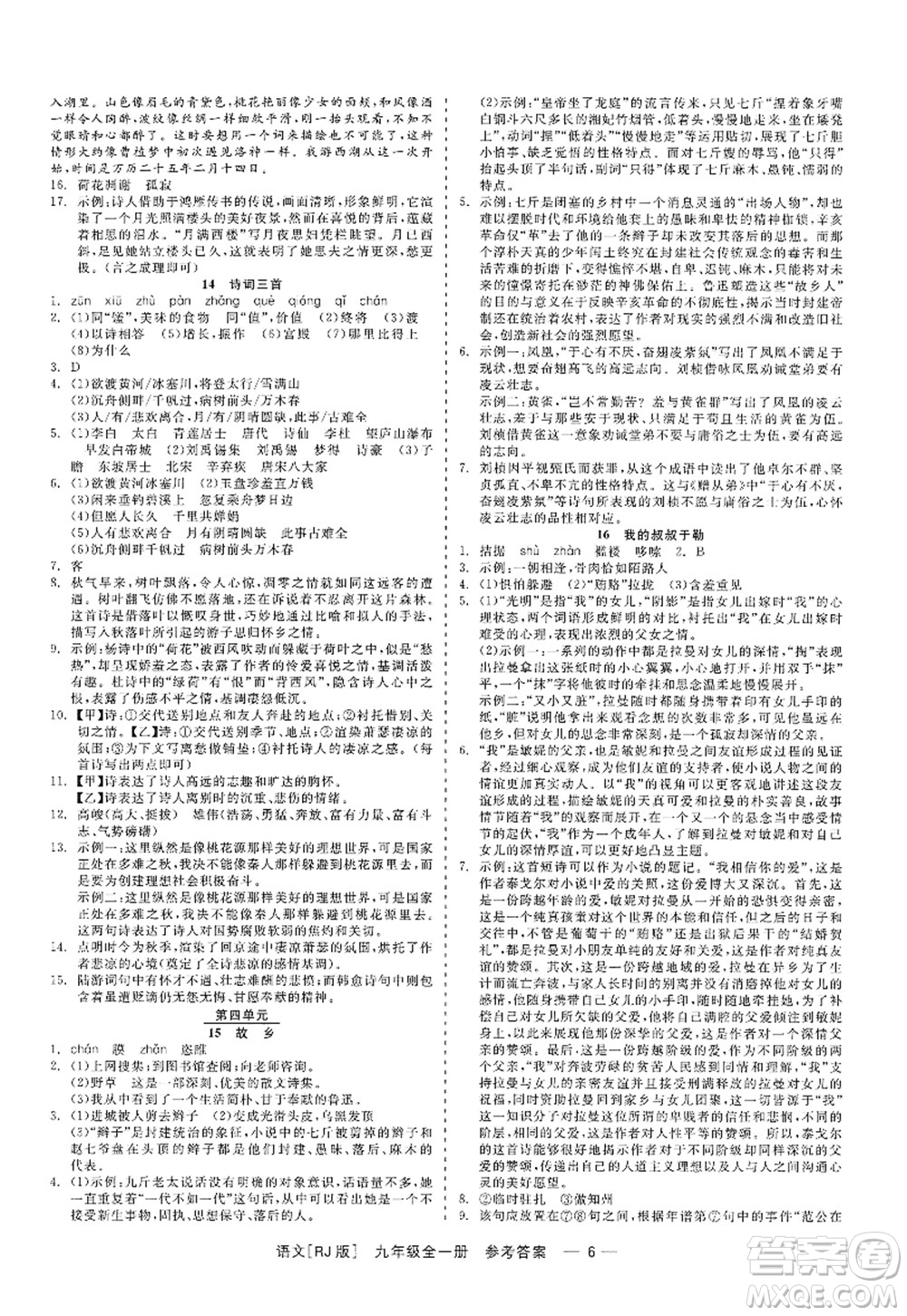 浙江工商大學(xué)出版社2022精彩練習(xí)就練這一本九年級語文全一冊人教版答案