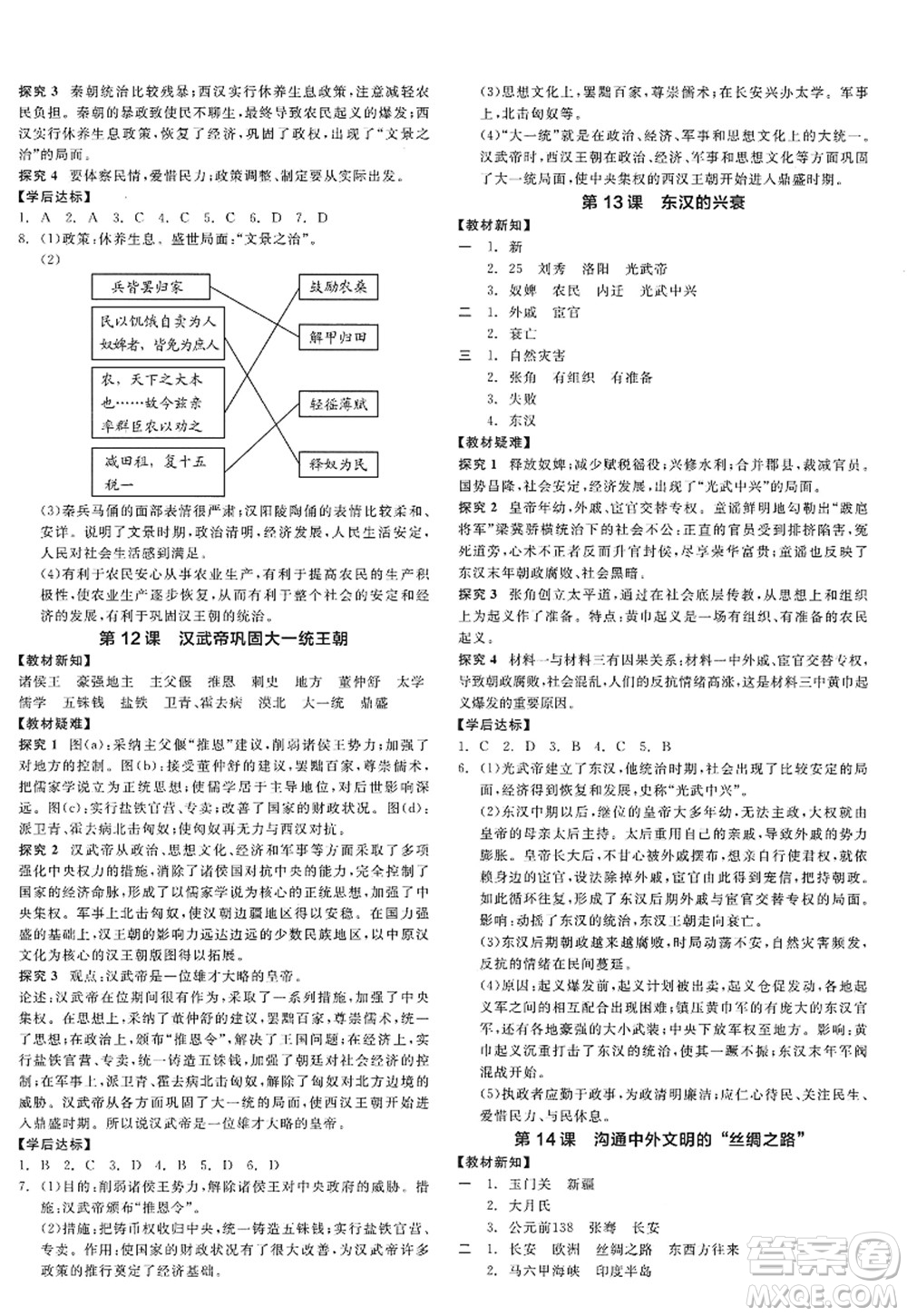 陽(yáng)光出版社2022全品學(xué)練考七年級(jí)歷史上冊(cè)人教版答案