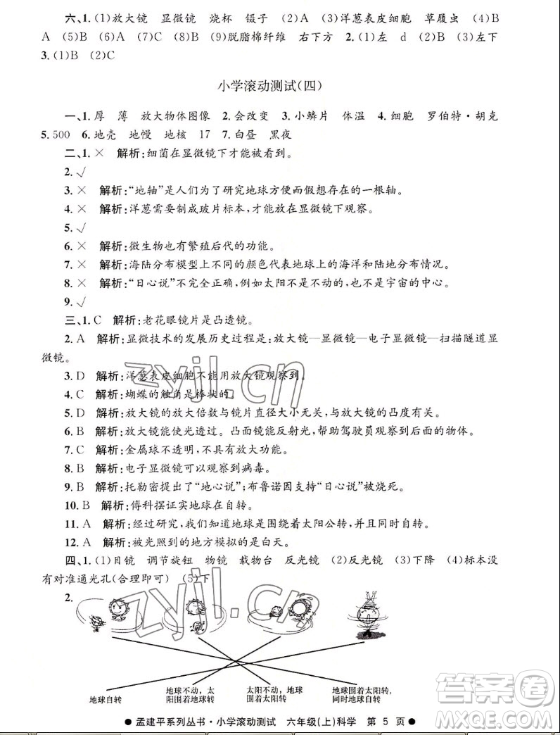 浙江工商大學(xué)出版社2022孟建平小學(xué)滾動(dòng)測(cè)試科學(xué)六年級(jí)上教科版答案