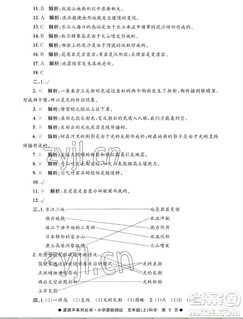 浙江工商大學(xué)出版社2022孟建平小學(xué)滾動(dòng)測(cè)試科學(xué)五年級(jí)上教科版答案