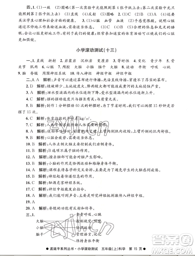 浙江工商大學(xué)出版社2022孟建平小學(xué)滾動(dòng)測(cè)試科學(xué)五年級(jí)上教科版答案
