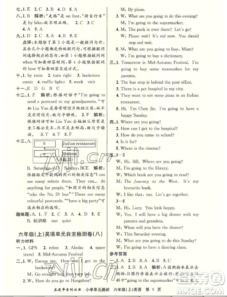 浙江工商大學(xué)出版社2022孟建平小學(xué)單元測試英語六年級上人教版答案