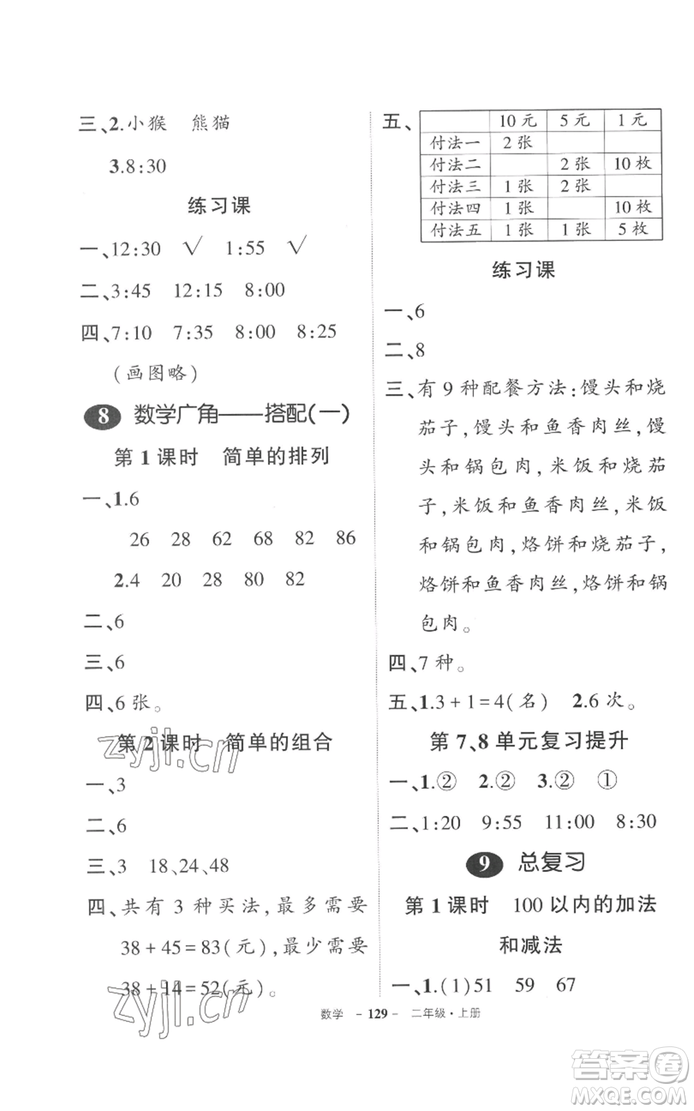 長(zhǎng)江出版社2022秋季狀元成才路創(chuàng)優(yōu)作業(yè)100分二年級(jí)上冊(cè)數(shù)學(xué)人教版參考答案