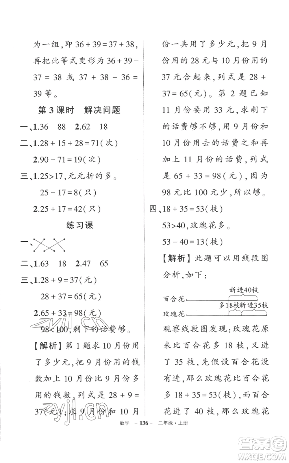 西安出版社2022秋季狀元成才路創(chuàng)優(yōu)作業(yè)100分二年級上冊數(shù)學人教版湖南專版參考答案