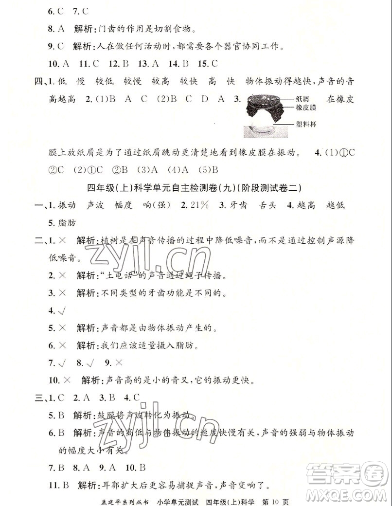 浙江工商大學(xué)出版社2022孟建平小學(xué)單元測試科學(xué)四年級上教科版答案