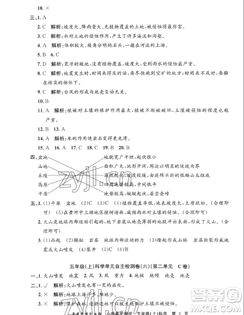 浙江工商大學(xué)出版社2022孟建平小學(xué)單元測試科學(xué)五年級上教科版答案