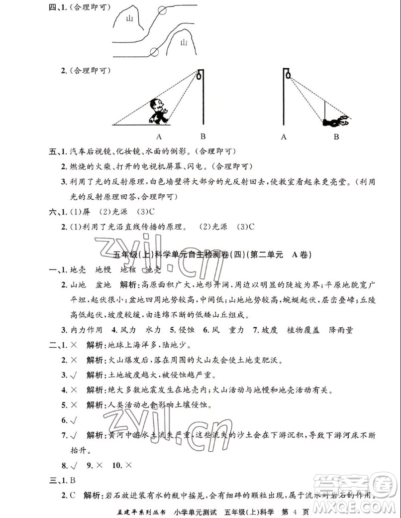 浙江工商大學(xué)出版社2022孟建平小學(xué)單元測試科學(xué)五年級上教科版答案