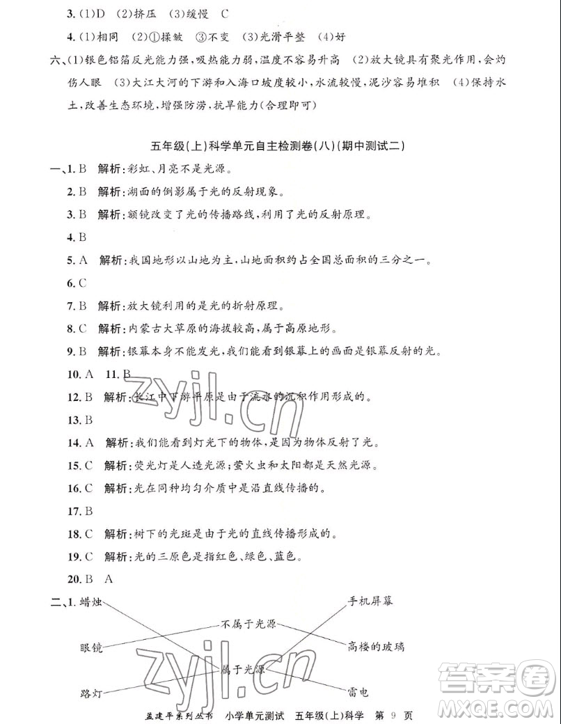 浙江工商大學(xué)出版社2022孟建平小學(xué)單元測試科學(xué)五年級上教科版答案