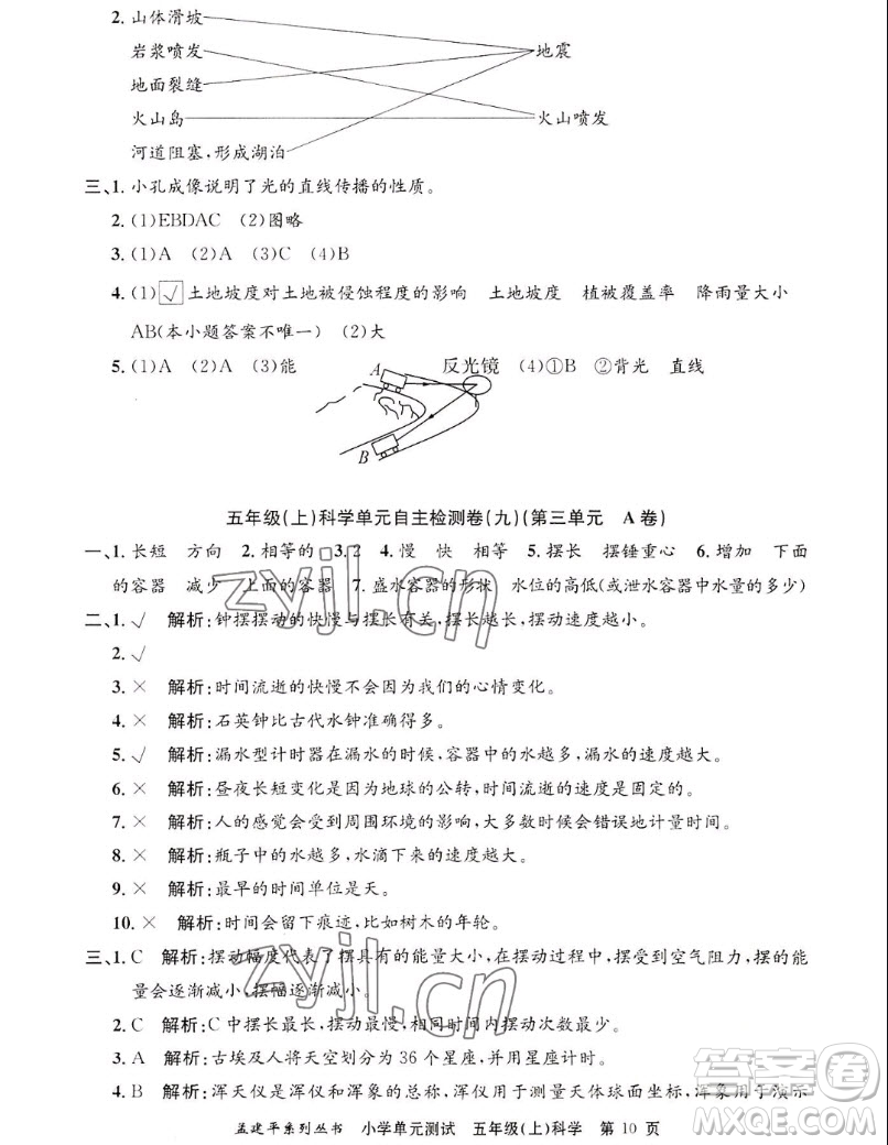 浙江工商大學(xué)出版社2022孟建平小學(xué)單元測試科學(xué)五年級上教科版答案