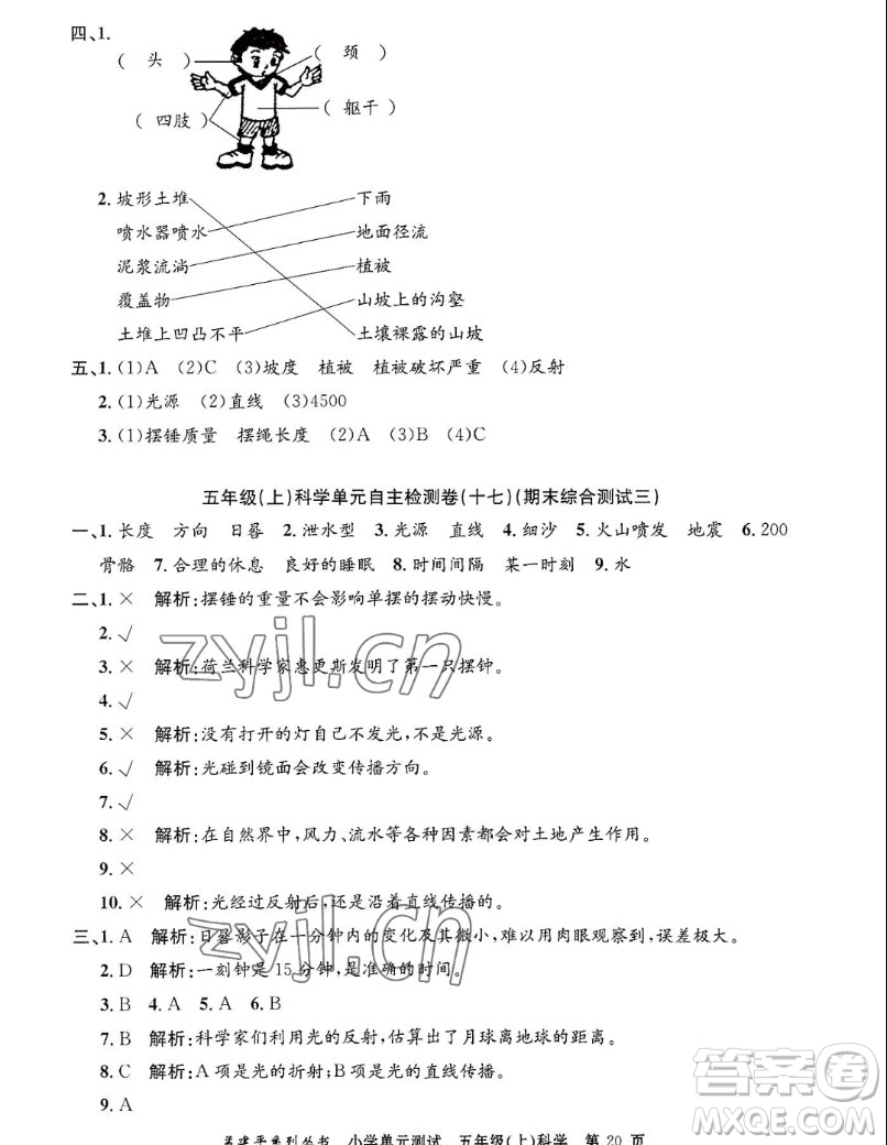 浙江工商大學(xué)出版社2022孟建平小學(xué)單元測試科學(xué)五年級上教科版答案