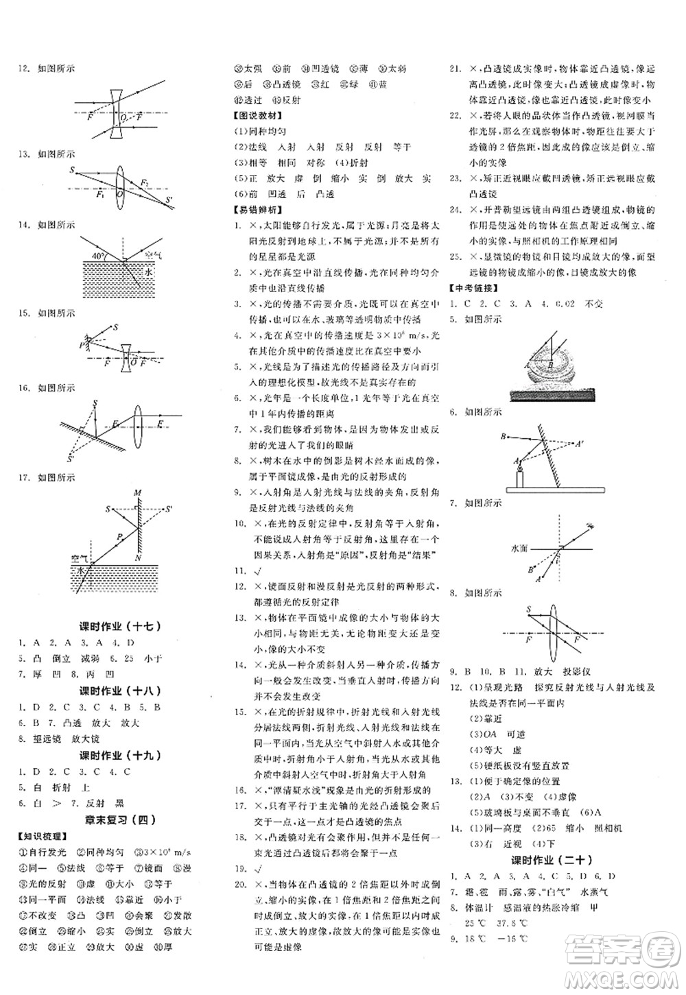 陽光出版社2022全品學練考八年級物理上冊JK教科版答案