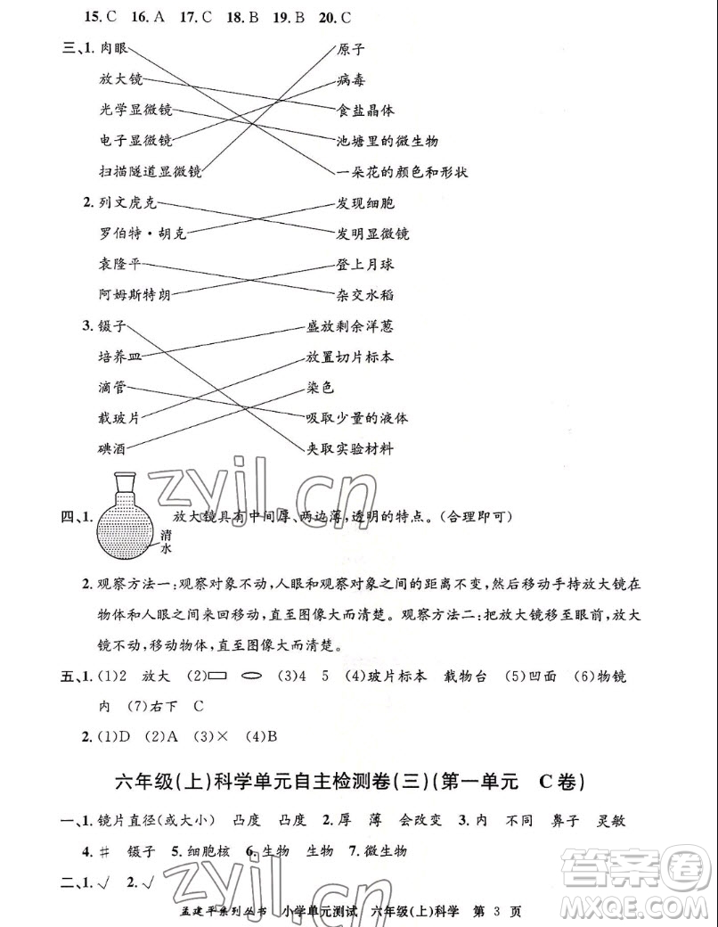 浙江工商大學(xué)出版社2022孟建平小學(xué)單元測試科學(xué)六年級上教科版答案
