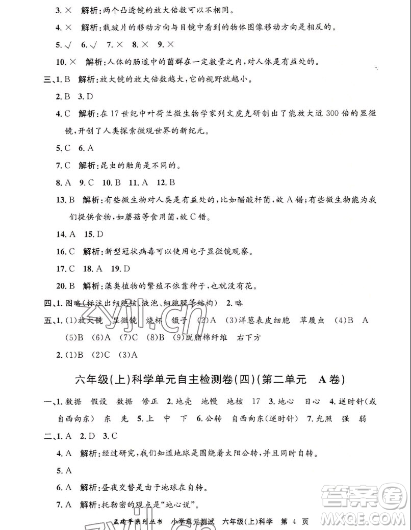 浙江工商大學(xué)出版社2022孟建平小學(xué)單元測試科學(xué)六年級上教科版答案