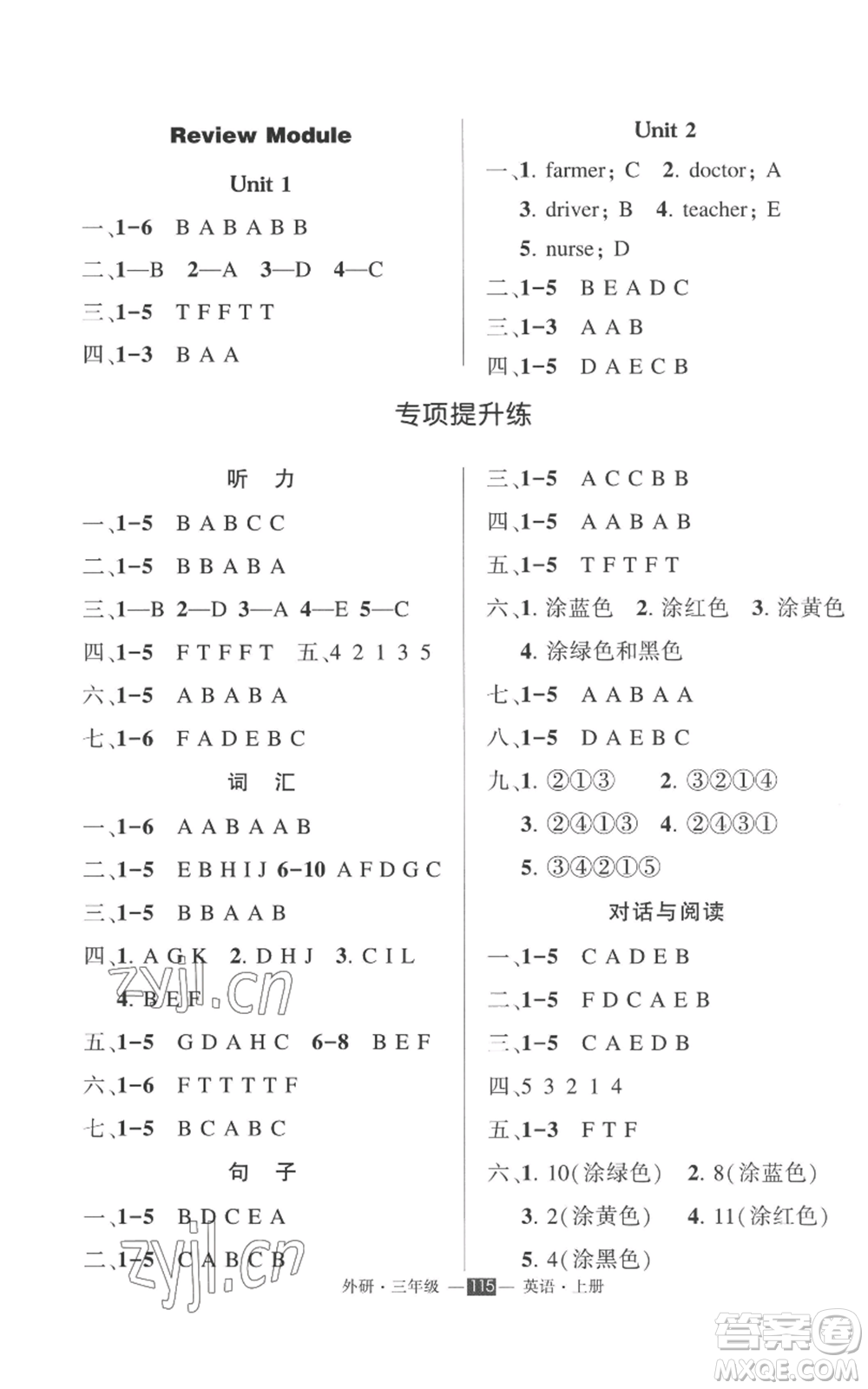 西安出版社2022秋季狀元成才路創(chuàng)優(yōu)作業(yè)100分三年級(jí)上冊(cè)英語外研版參考答案