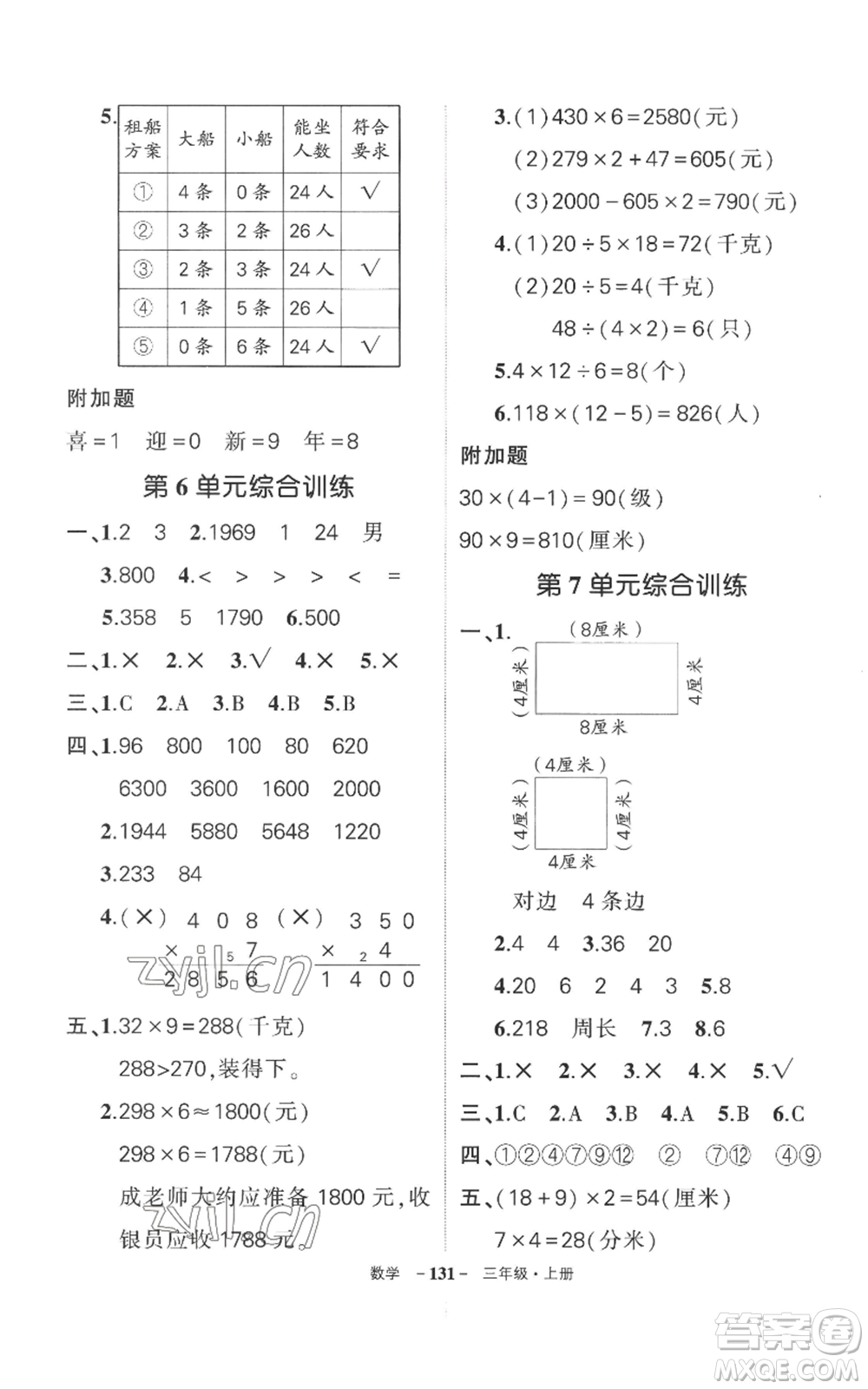 西安出版社2022秋季狀元成才路創(chuàng)優(yōu)作業(yè)100分三年級上冊數(shù)學(xué)人教版湖南專版參考答案