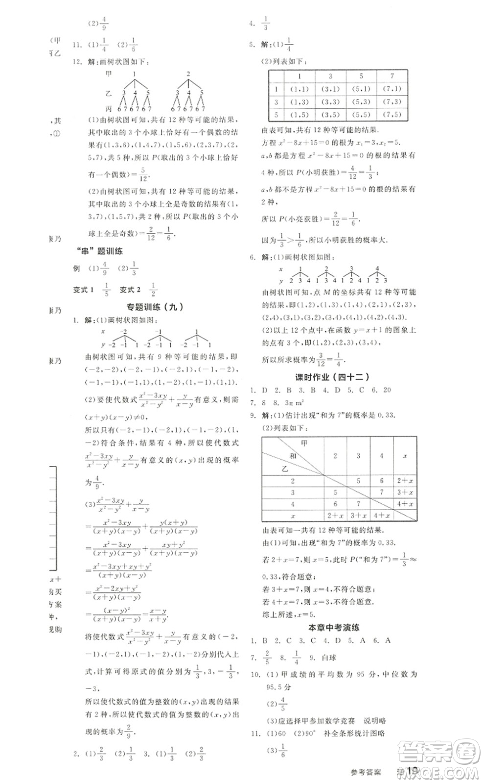 陽光出版社2022全品學(xué)練考九年級數(shù)學(xué)上冊RJ人教版答案