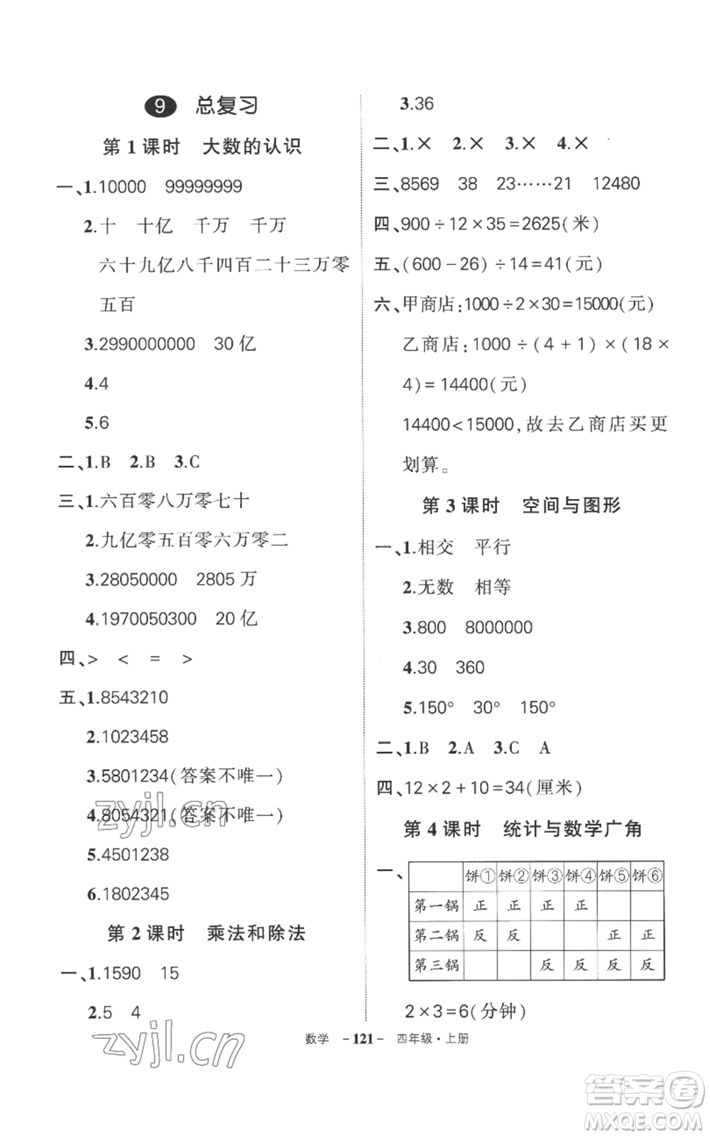 西安出版社2022秋季狀元成才路創(chuàng)優(yōu)作業(yè)100分四年級上冊數(shù)學(xué)人教版湖南專版參考答案