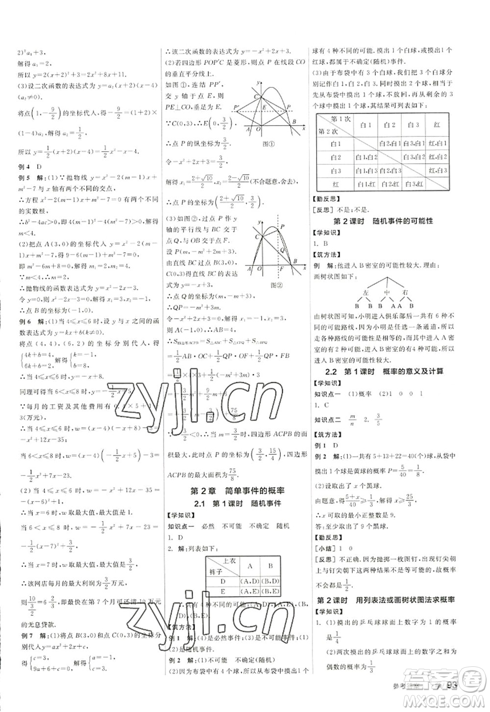 陽(yáng)光出版社2022全品學(xué)練考九年級(jí)數(shù)學(xué)全一冊(cè)ZJ浙教版答案