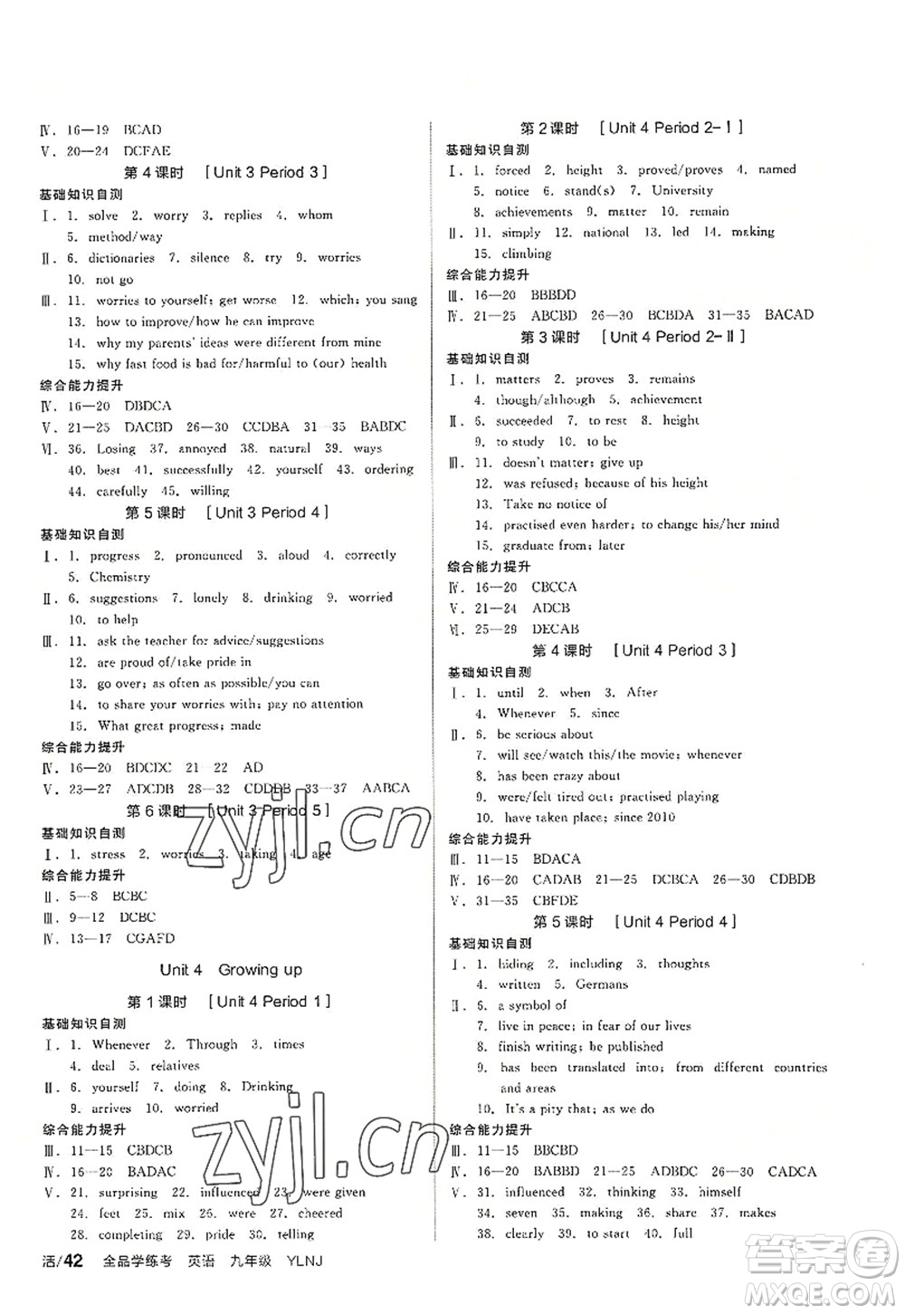 沈陽出版社2022全品學(xué)練考九年級英語全一冊YLNJ譯林牛津版答案